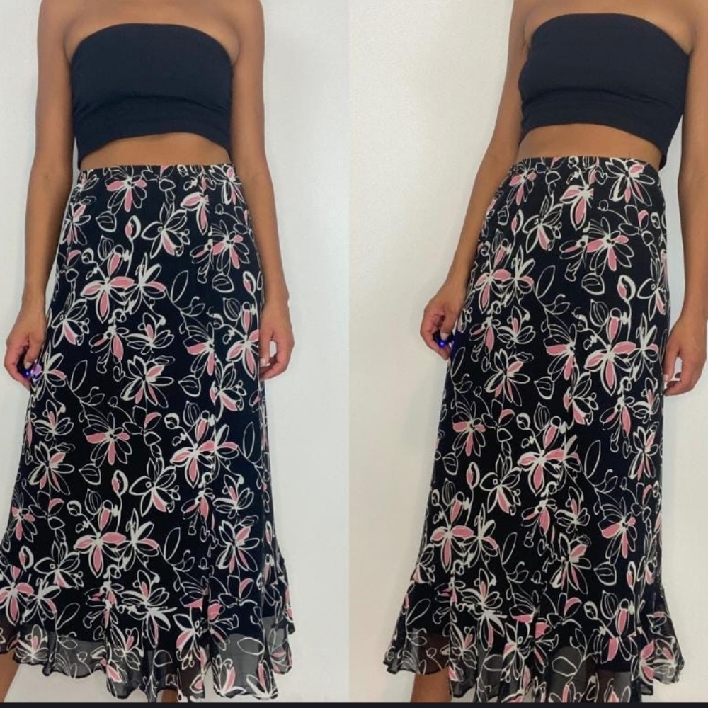 East 5th Floral Black and Pink Women's Maxi Skirt. Size 10